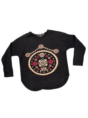 GABBY ISABELLA L black soft knit pattern long sleeve with lacing detail back